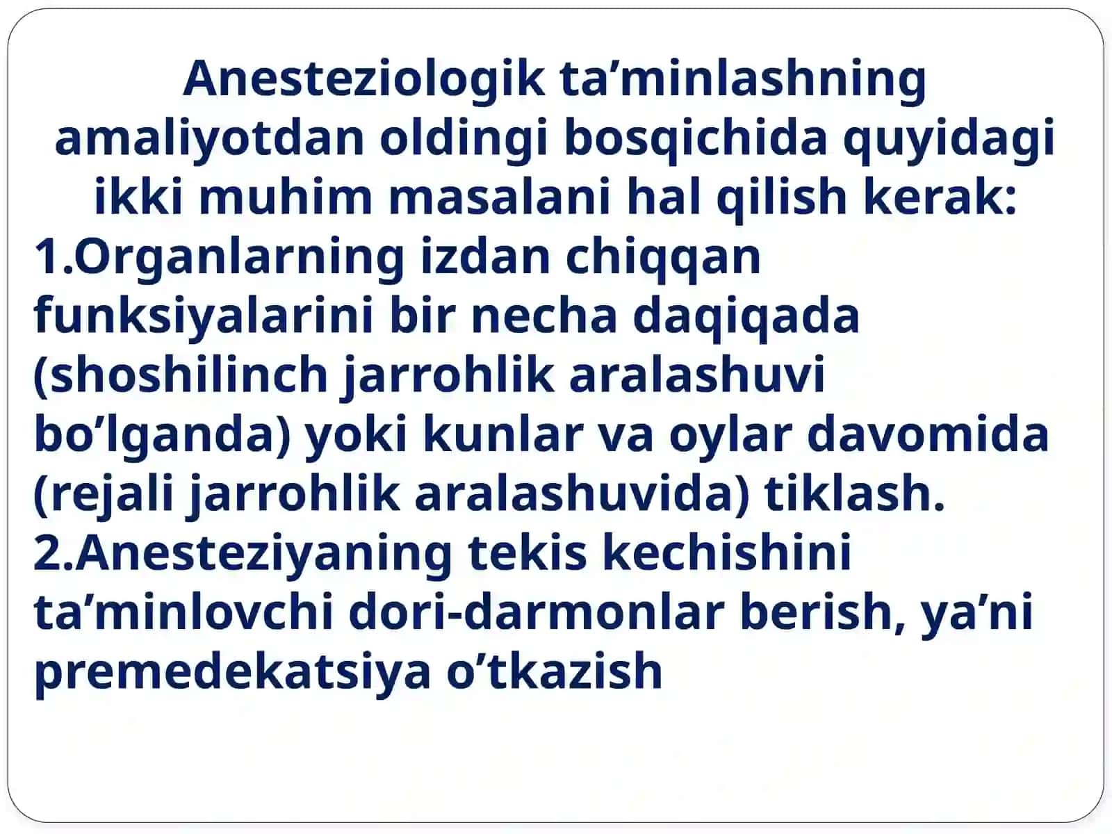 Bemorni umumiy narkozga tayyorlash. Bemorni oshqozonini yuvish uchun tayyorlash 4