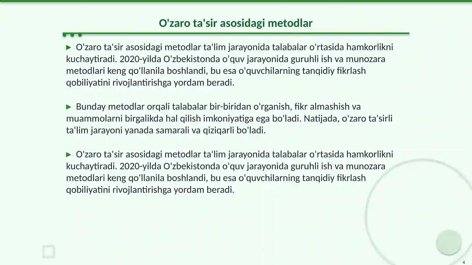 Ta'lim jarayonini tashkil etishning innovatsion shakl,metod va vositalari 4