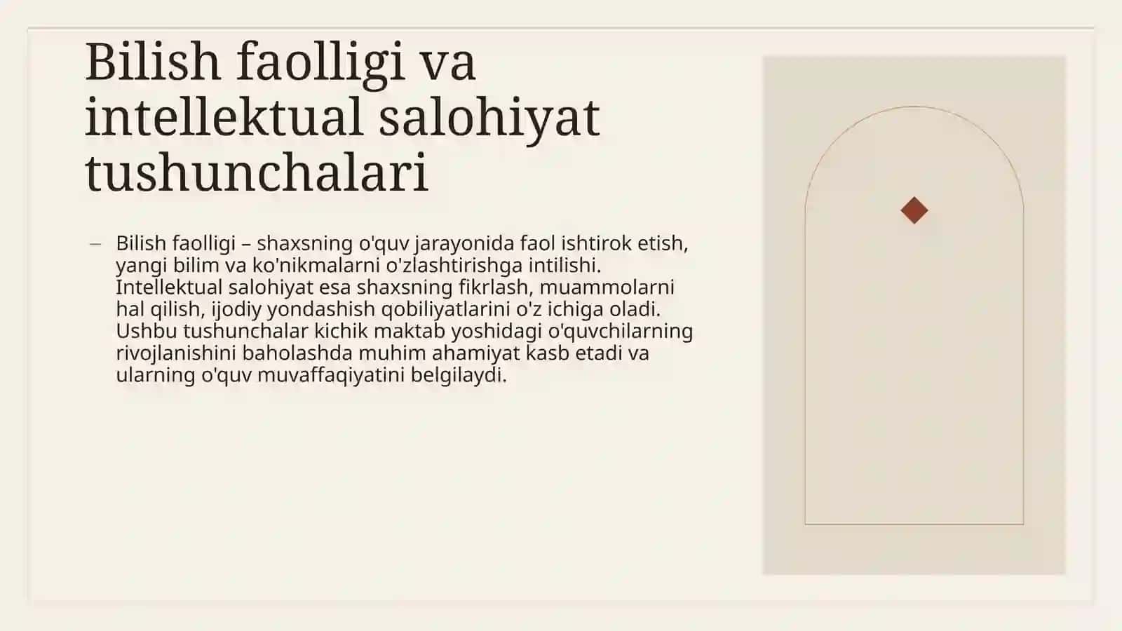 [Kichik maktab yoshidagi o’quvchilarning bilish faolligi va intellektual salohiyatini tashxis etishning variativ (muqobil) modellarini ishlab chiqish] 4