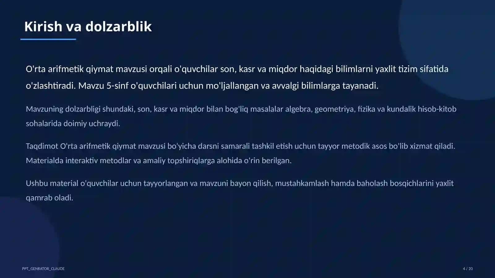 O'rta arifmetik qiymat (5-sinf) 4