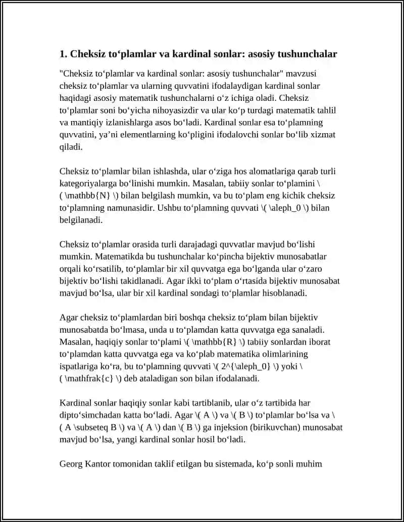 Cheksiz to‘plamlar va kardinal sonlar 4