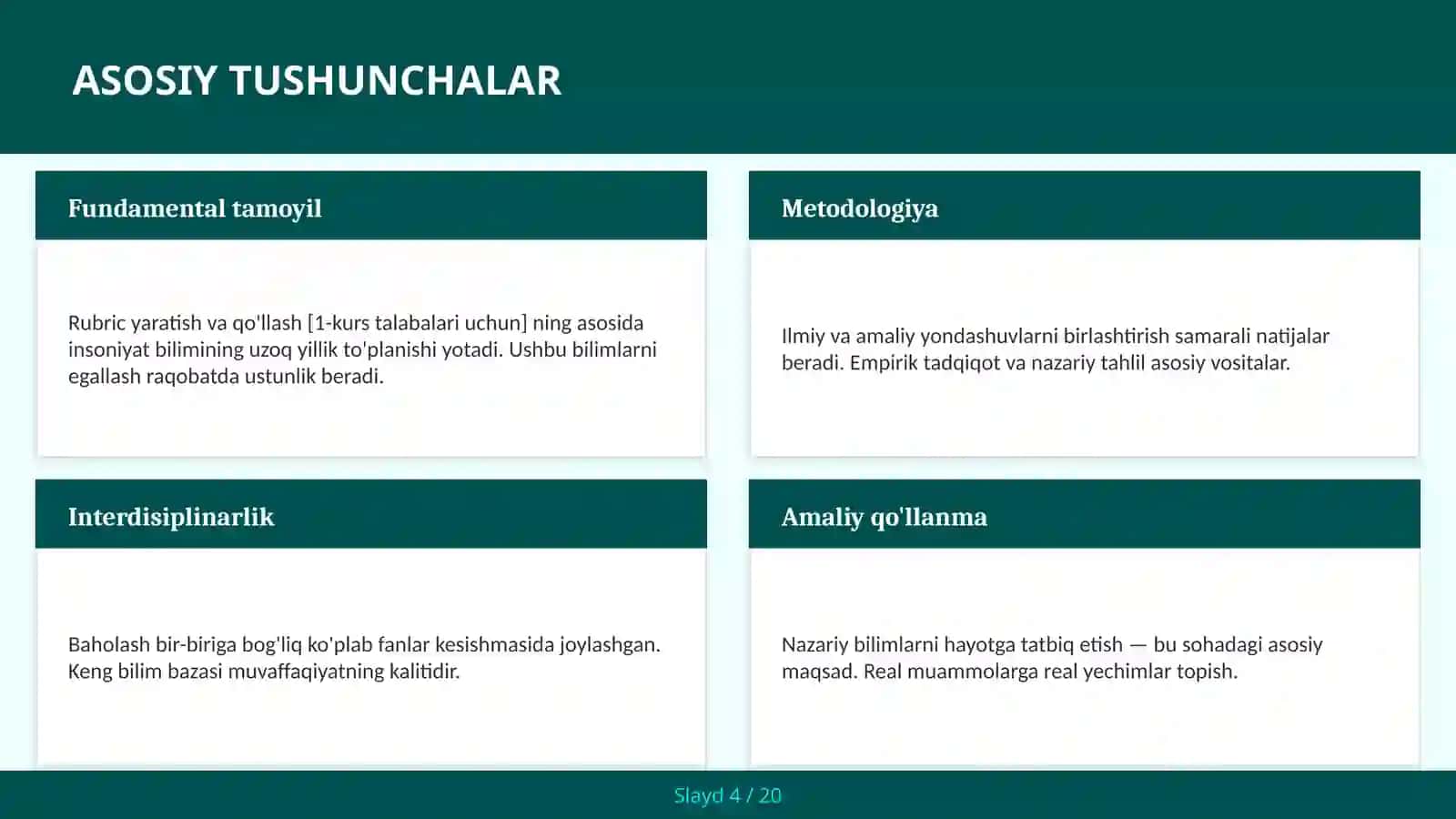 Rubric yaratish va qo'llash [1-kurs talabalari uchun] 4