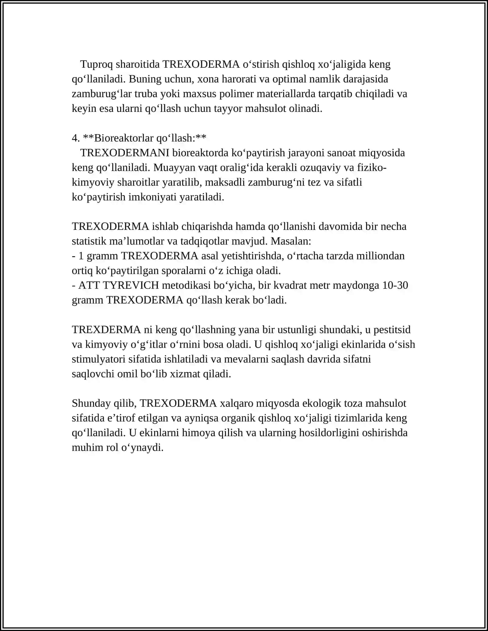 MUSTAQIL ISH Mavzu: TREXODERMANI KÕPAYTIRISH TEXNOLOGIYASI 4