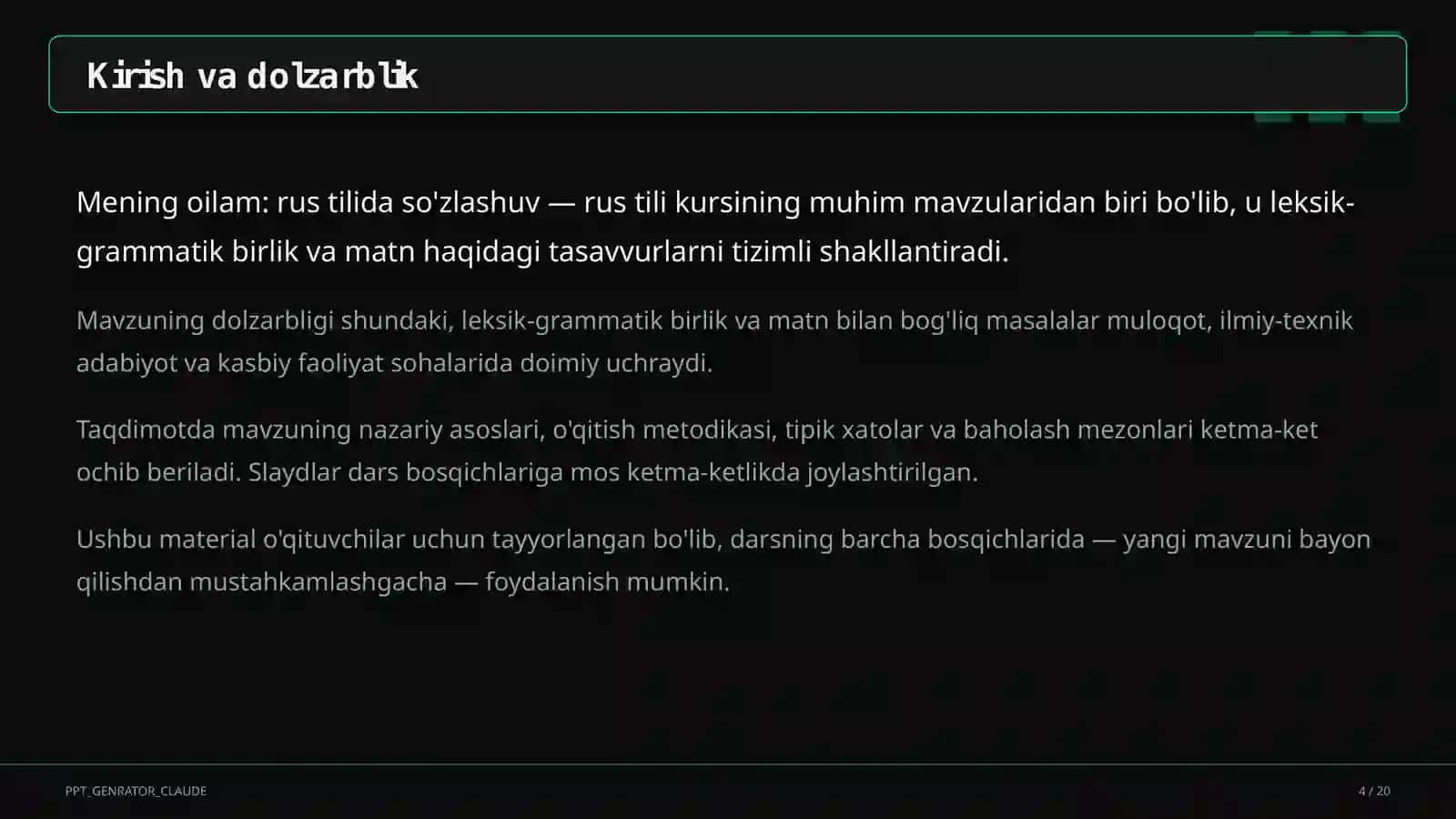 Mening oilam: rus tilida so'zlashuv (3-sinf) 4