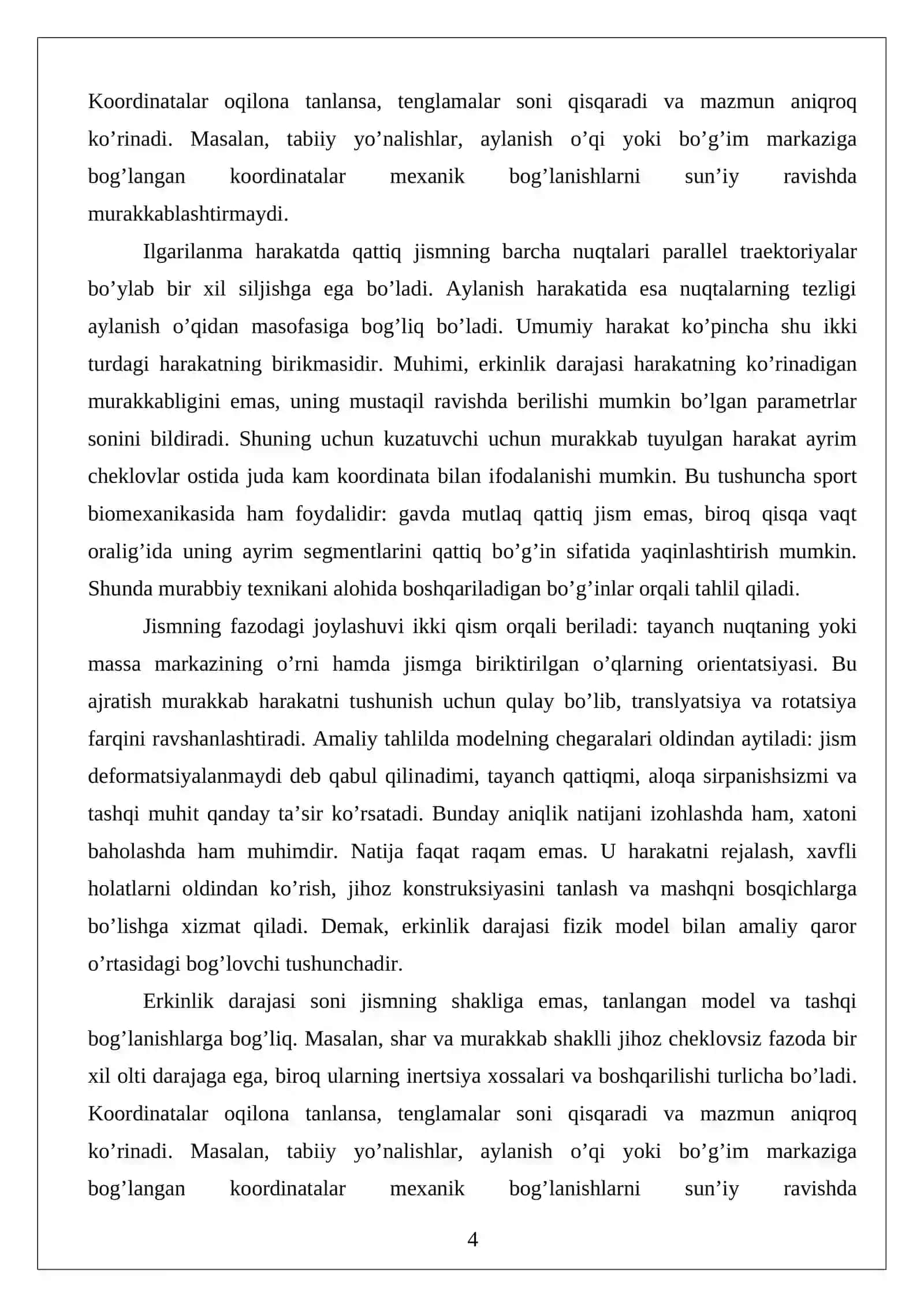 Qattiq jismoniy erkinlik darajalari 4