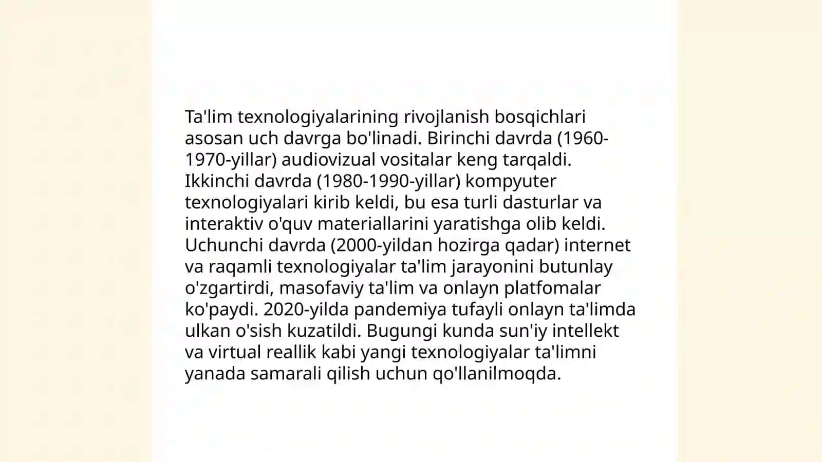 Pedagog kompententlikni shakllantirishda pedagogik texnologiyani loyihalashtirish va rejalashtirish yo’llari, ta’lim vositalari ta’lim texnologiyasining tarkibini o’rganish 4