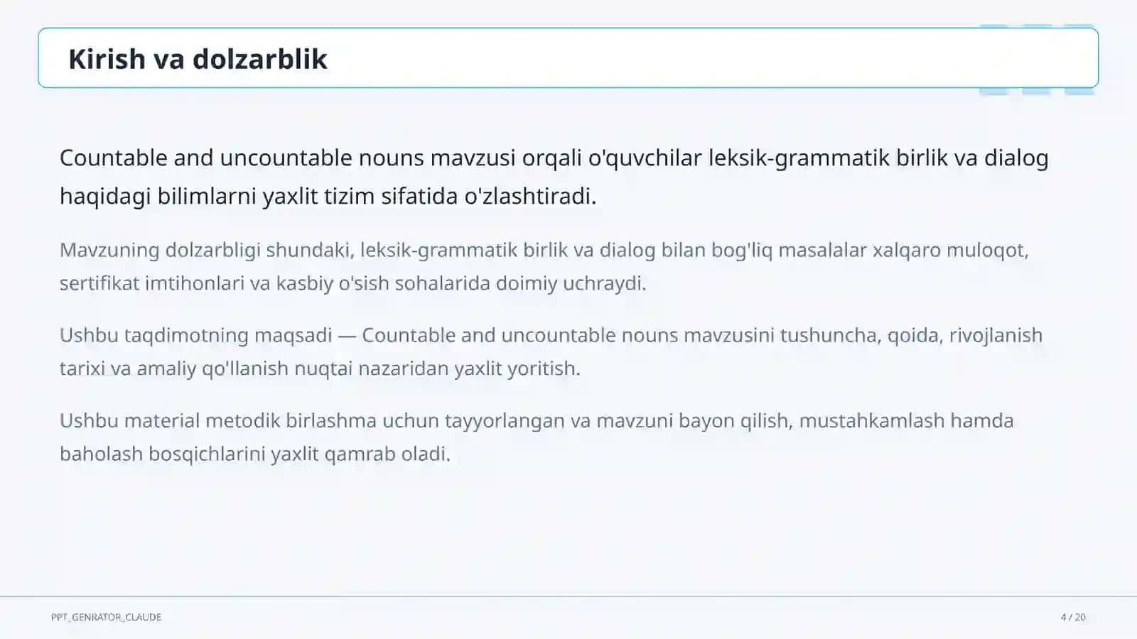 Countable and uncountable nouns (5-sinf) 4