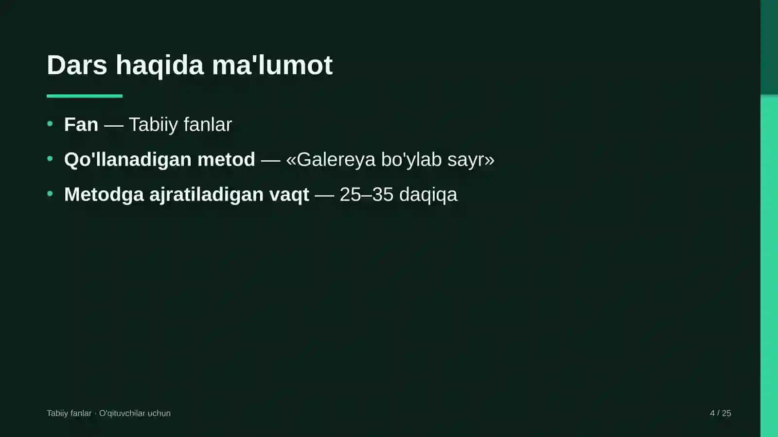 tabiiy fanlar darslarida galereya bo'ylab sayr metodidan foydalanish 6634 4