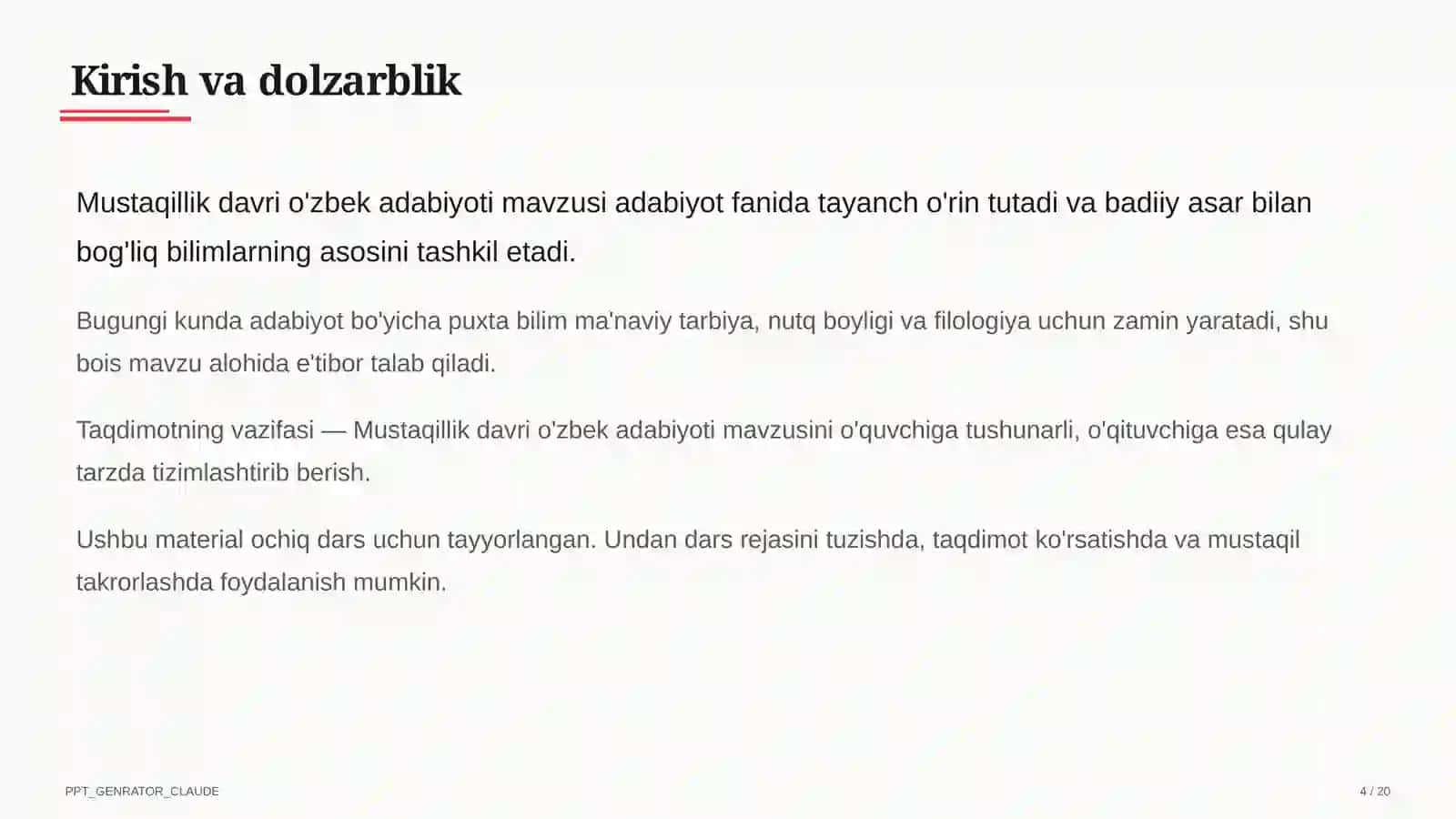 Mustaqillik davri o'zbek adabiyoti (11-sinf) 4