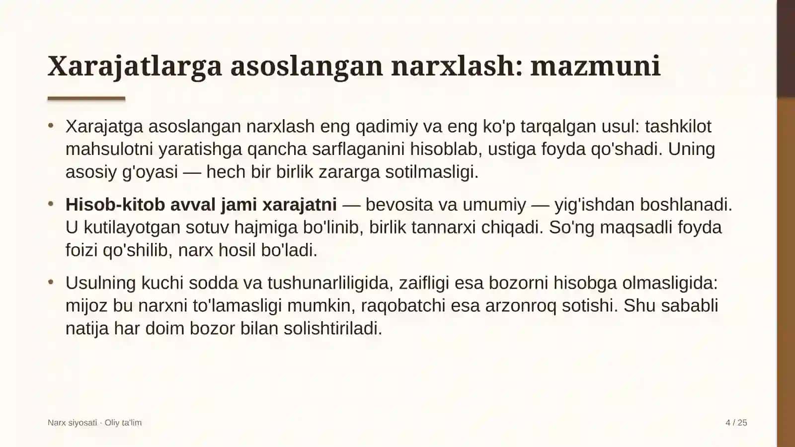 melioratsiya tizimida xarajatlarga asoslangan narxlash 7069 4