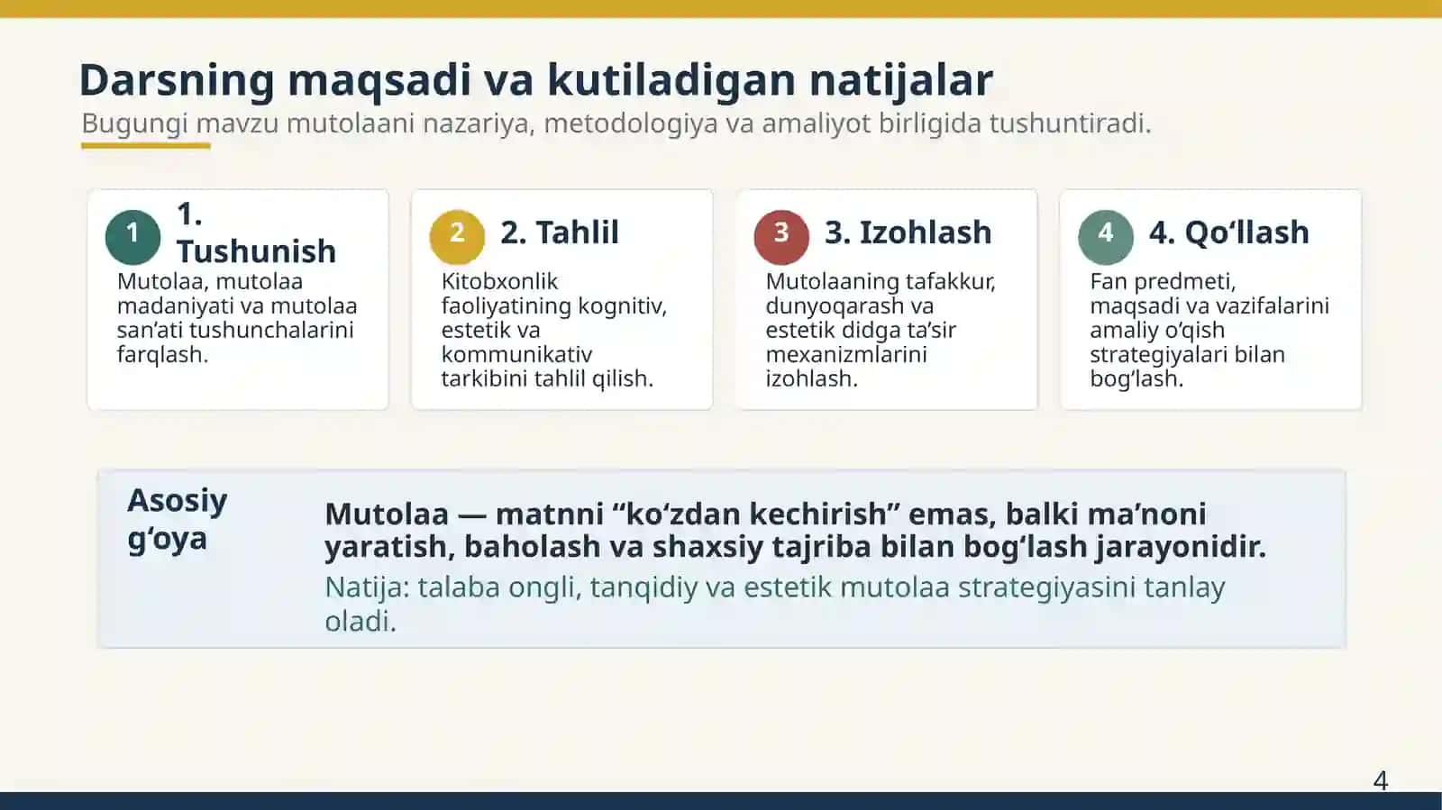 MUTOLAA MADANIYATI VA MUTOLAA SAN’ATI Nazariy-metodologik asoslar 4