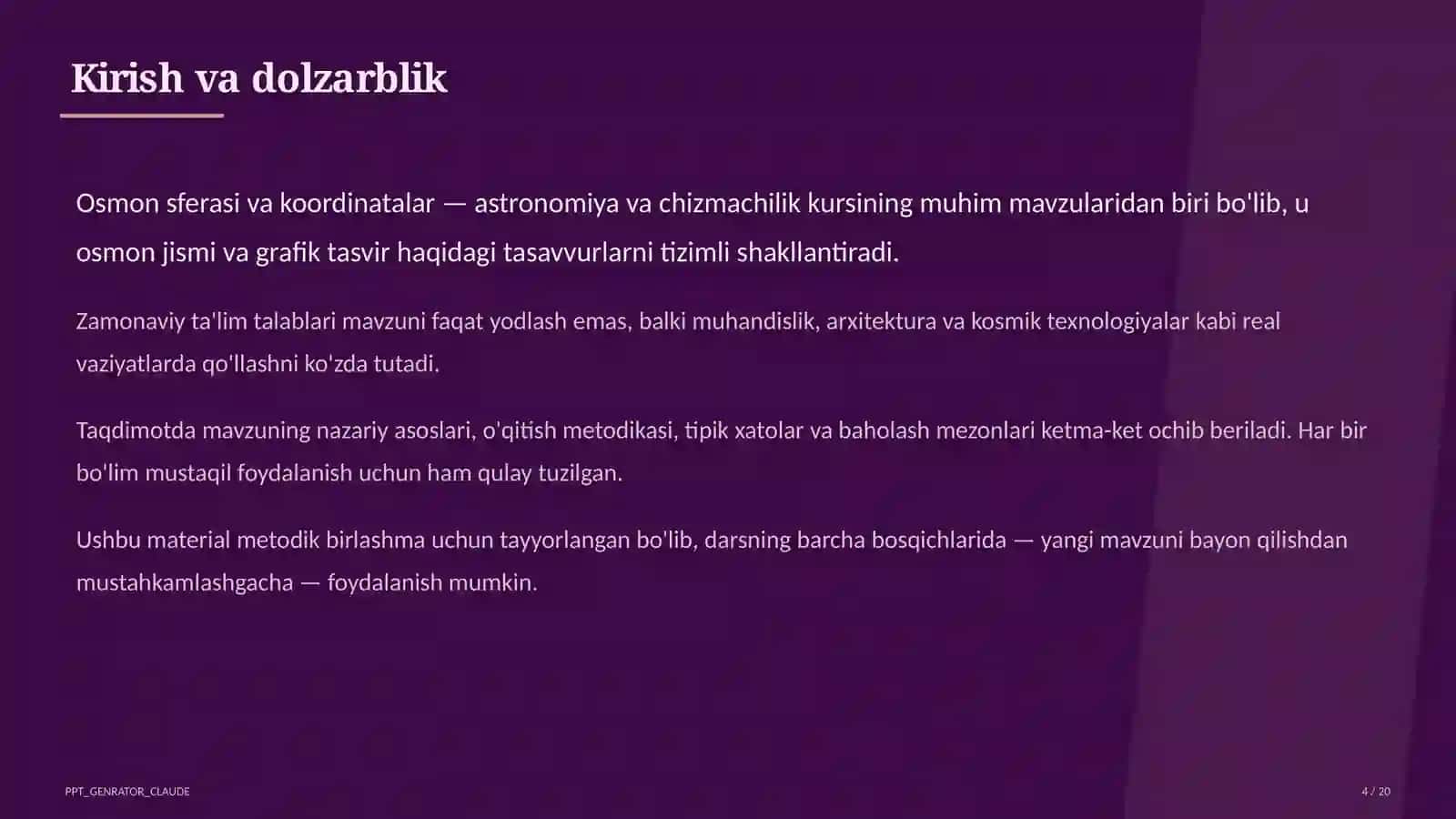 Osmon sferasi va koordinatalar (10-sinf) 4