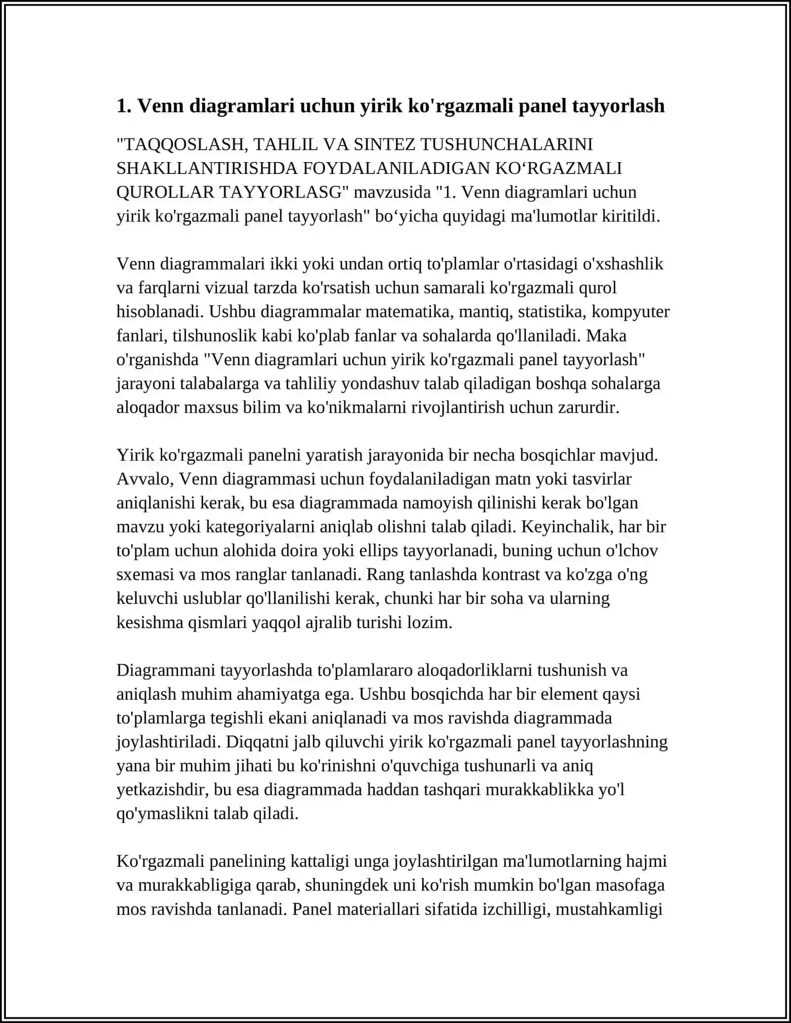 Venn diagramlari uchun yirik ko'rgazmali panel tayyorlash 4