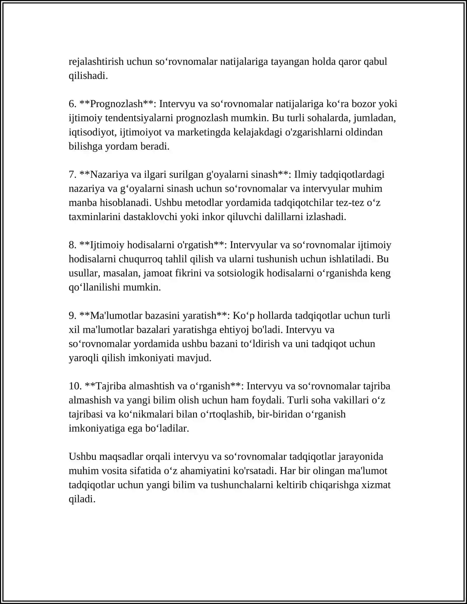 INTERVYU VA SOʻROVNOMALARINING DIAGNOSTIK JARAYONIDAGI OʻZIGA XOS AFZALLIKLARI 4