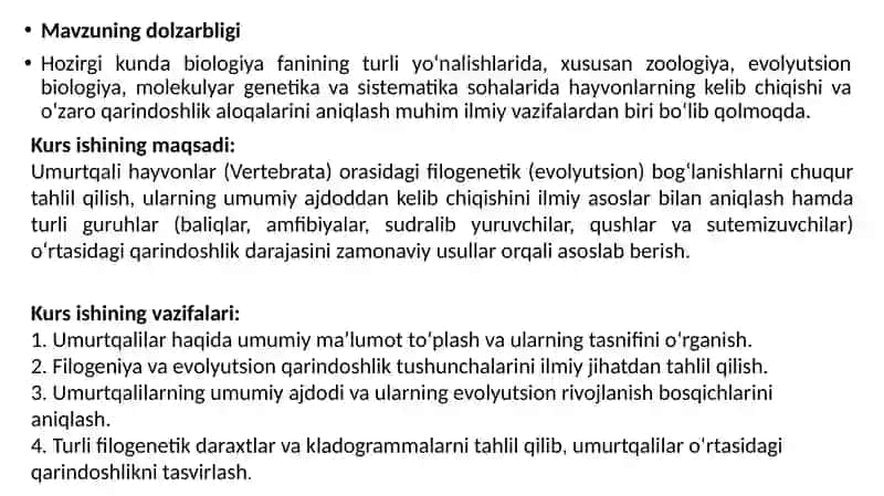 UMURTQALI HAYVONLARNI BIR- BIRI BILAN FILOGENETIK BOG'LANISHI 4