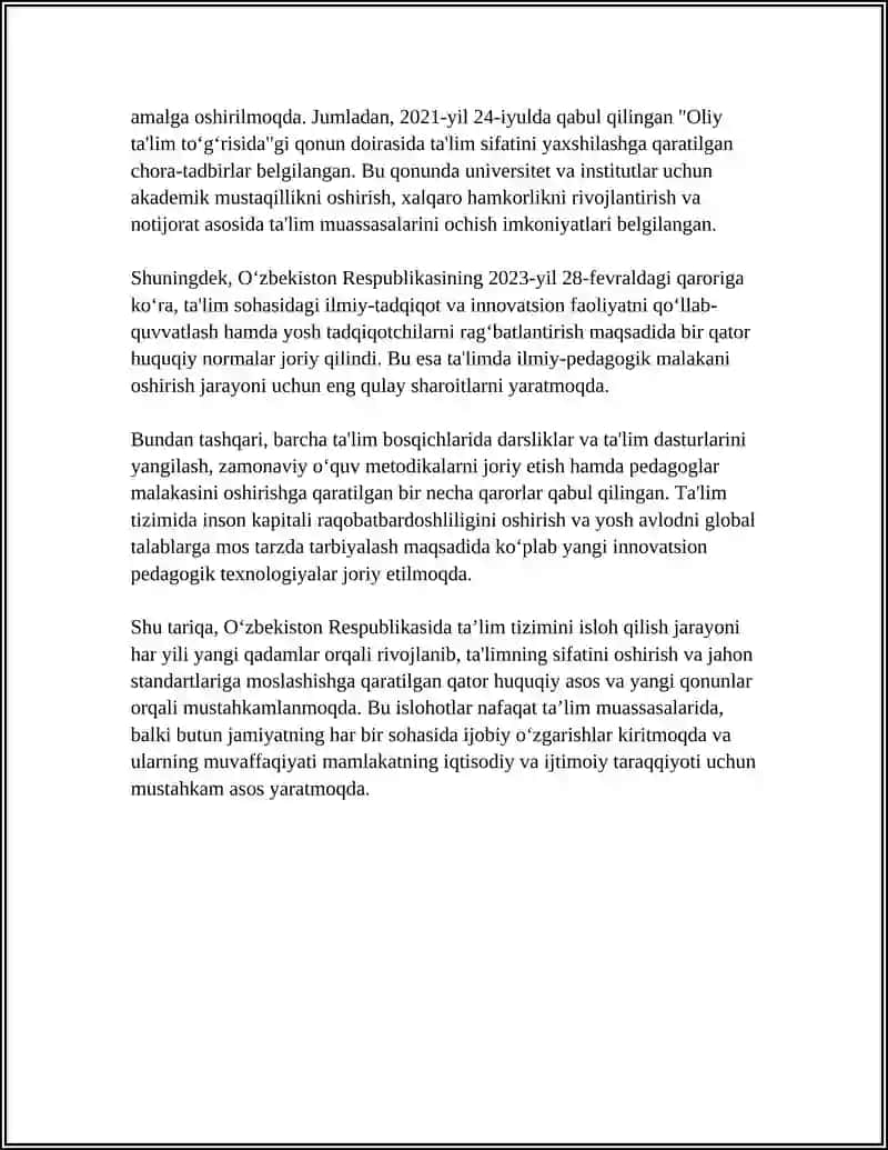 OʻZBEKISTON RESPUBLIKASIDA TAʼLIM SOHASIDA AMALGA OSHIRILGAN ISLOHOTLAR 4