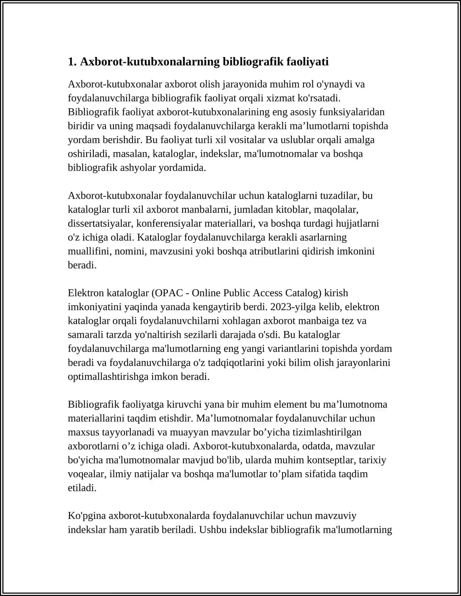Axborot-kutubxona AXBOROT-RESURS MARKAZLARINING BIBLIOGRAFIK FAOLIYATI 4