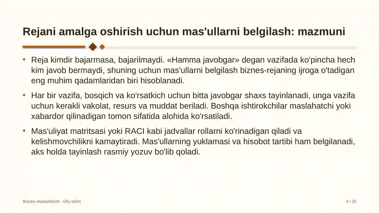 Eshik-rom ishlab chiqarish korxonalarida rejani amalga oshirish uchun mas'ullarni belgilash 4