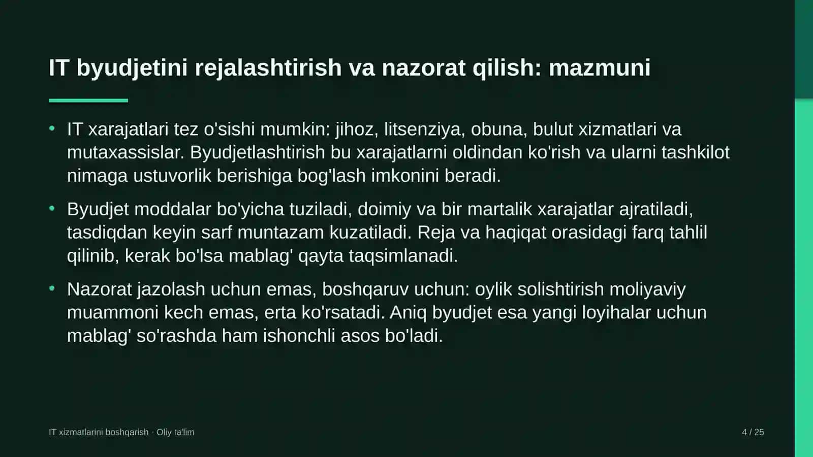 Distribyutorlik kompaniyalarida axborot texnologiyalari byudjetini rejalashtirish va nazorat qilish 4