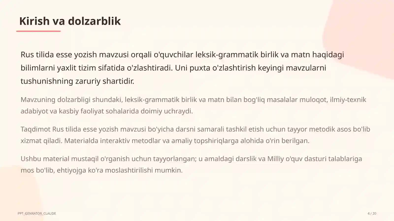 Rus tilida esse yozish (11-sinf) 4