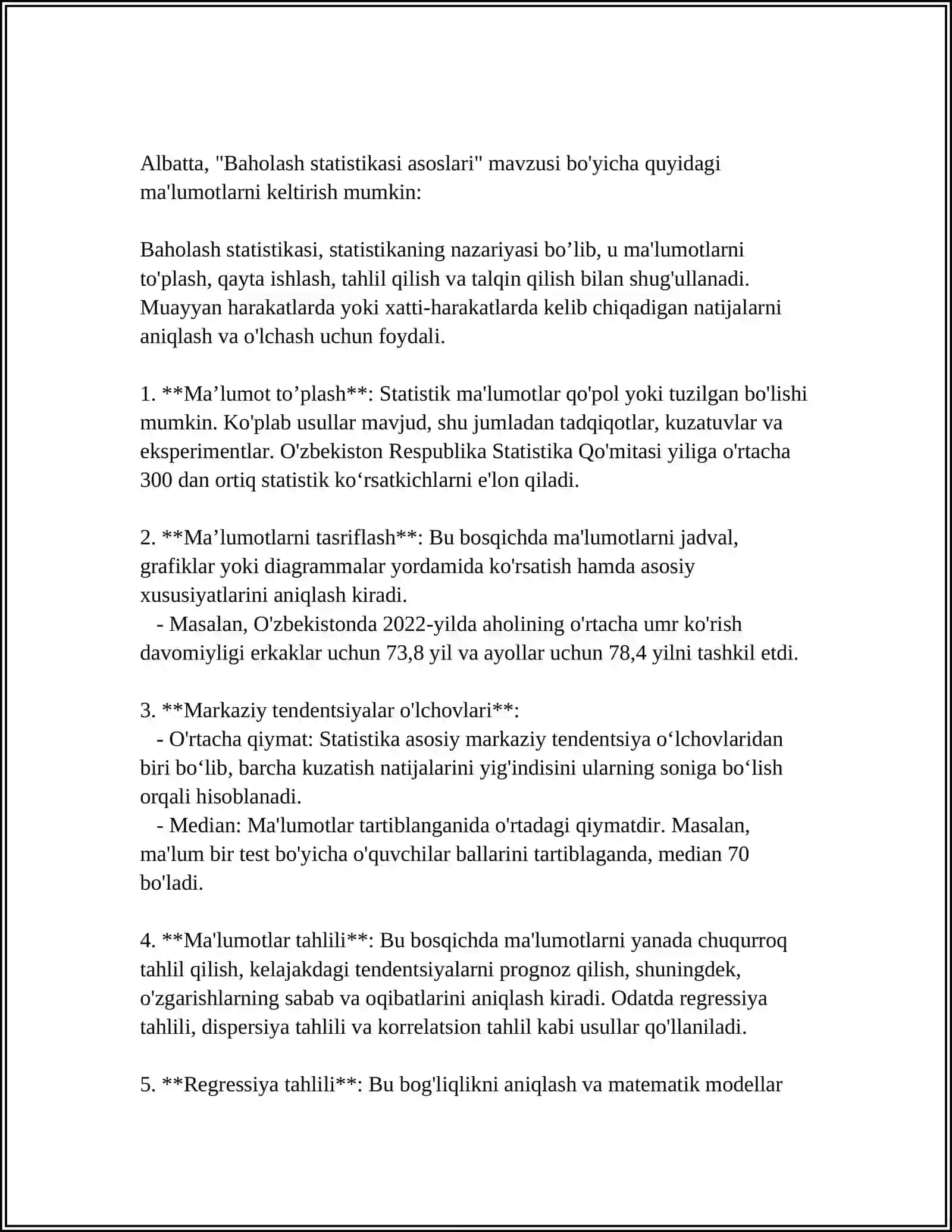 BAHO STATISTIKASI, UNING ASOSIY VAZIFALARI VA KO‘RSATKICHLARI 4