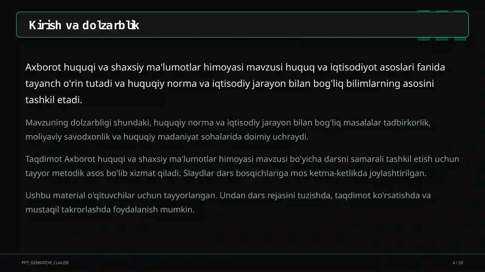Axborot huquqi va shaxsiy ma'lumotlar himoyasi (11-sinf) 4