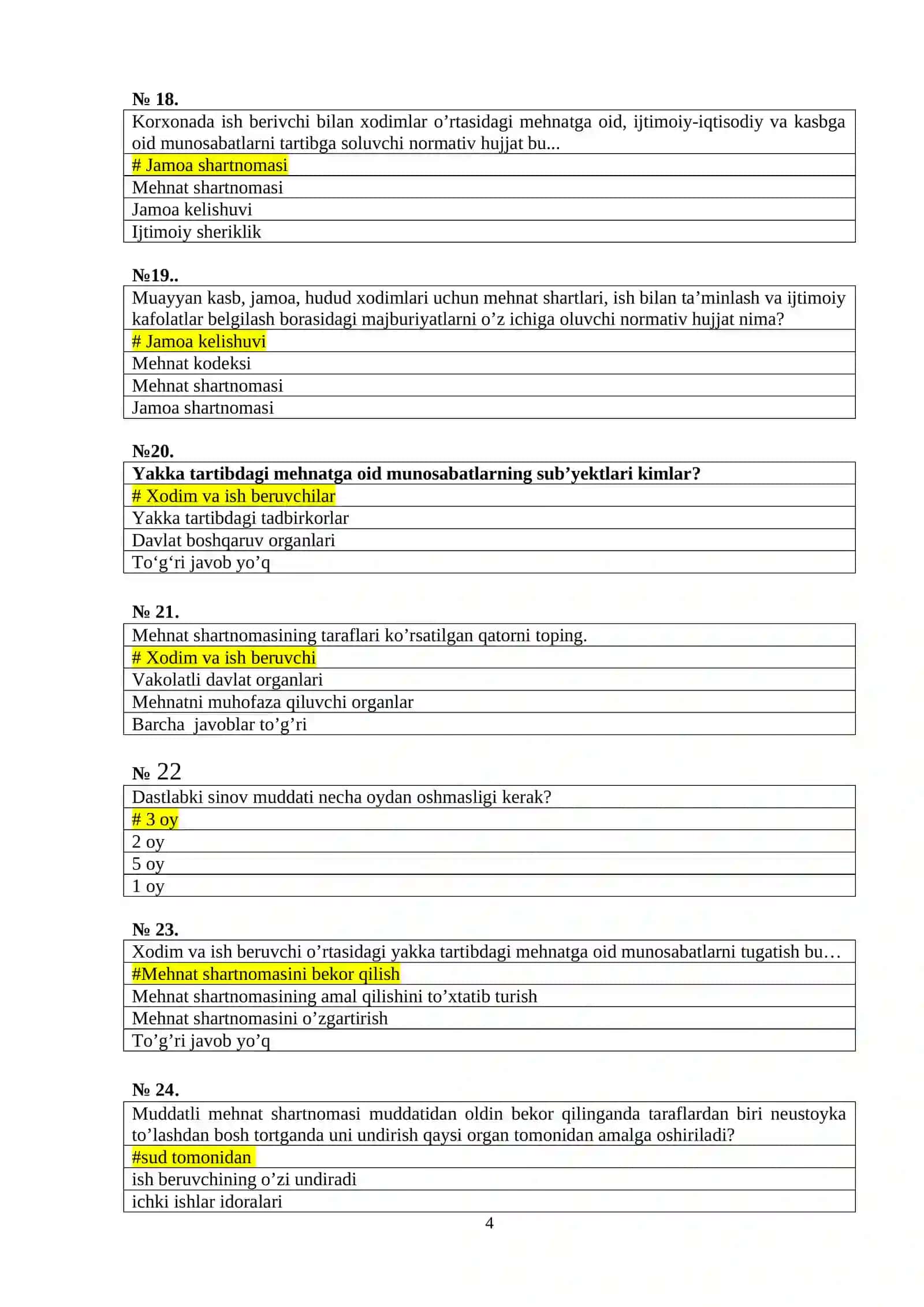 Huquq sohalari test 4