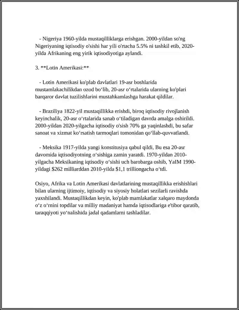 OSIYO AFRIKA VA LOTIN AMERIKASI MAMLAKATLARI RIVOJLANISHI 4
