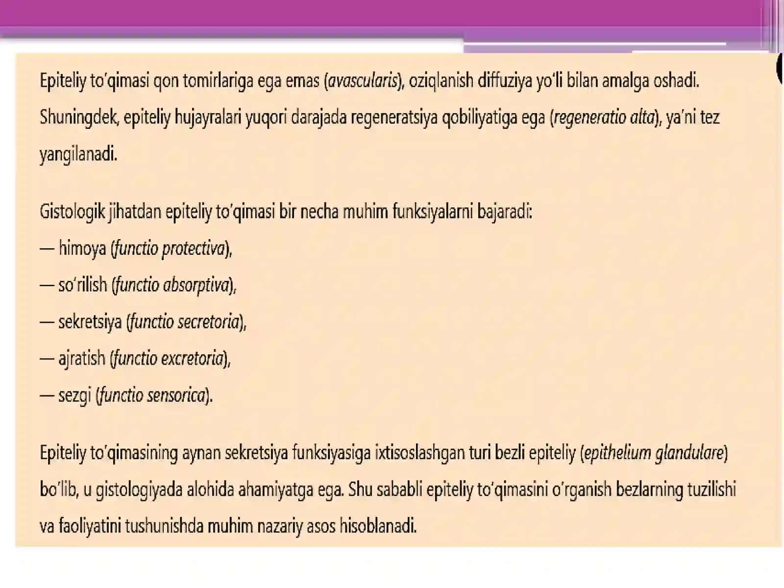 Gistalogiyafanidan Epiteliy To'qimasi va Bezli Epiteliy Bezlar 4