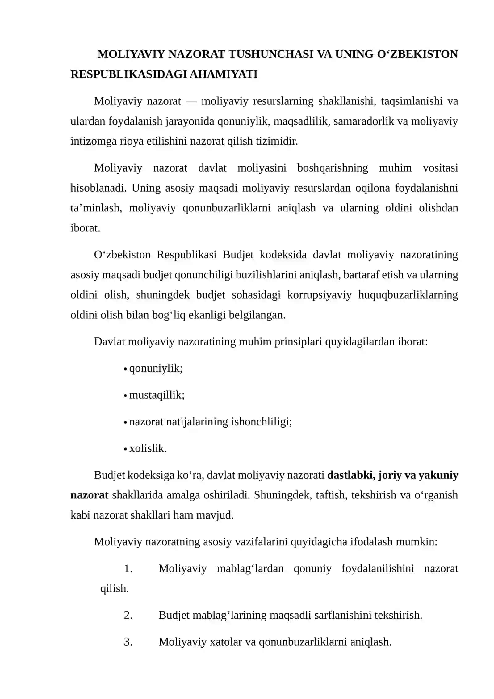 O‘ZBEKISTON RESPUBLIKASI MOLIYAVIY NAZORAT TIZIMIDA AUDITNING ROLI 4