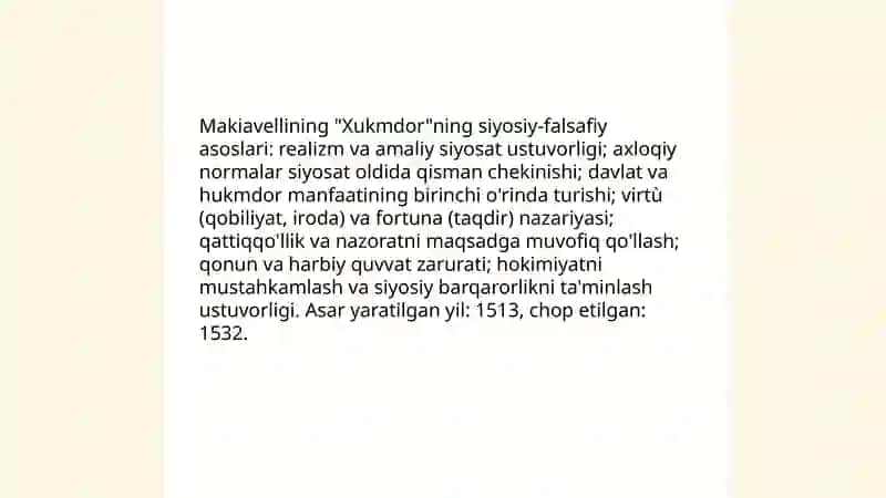 Makiavellining "Xukmdor" asari 4