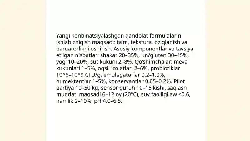 Konbinatsiyalashgan yangi turdagi qandolat maxsulotlari ishlab chiqarish 4
