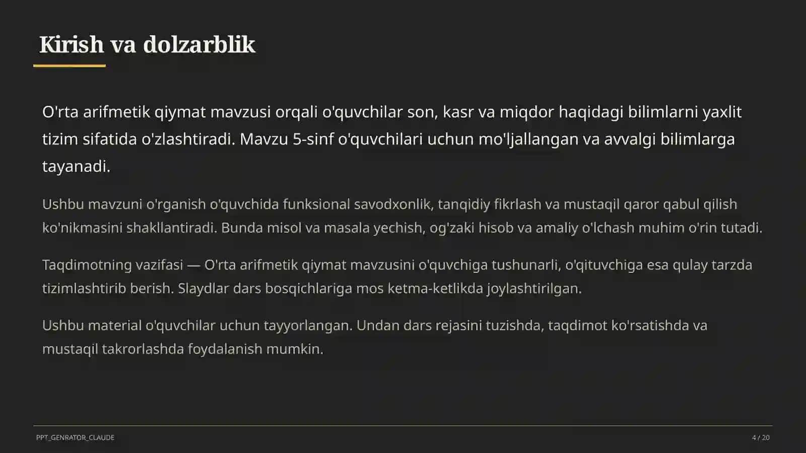 O'rta arifmetik qiymat (5-sinf) 4