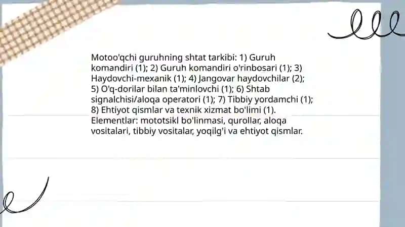 Motoōqchi vzvod va guruhning tashkiliy - shtat tuzilmasi 4