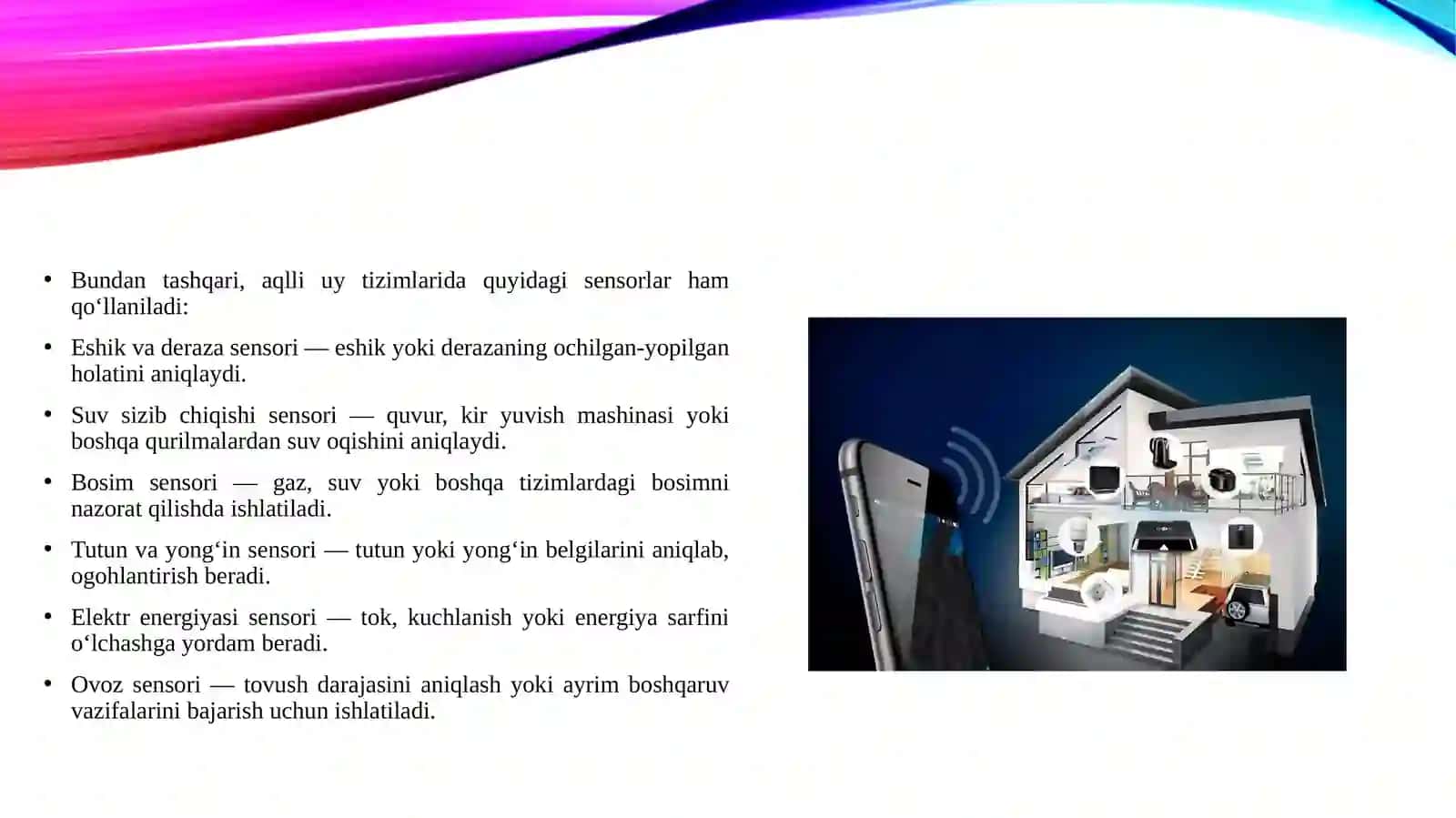 Aqlli uy loyihasida qo‘llaniladigan sensorlar 4