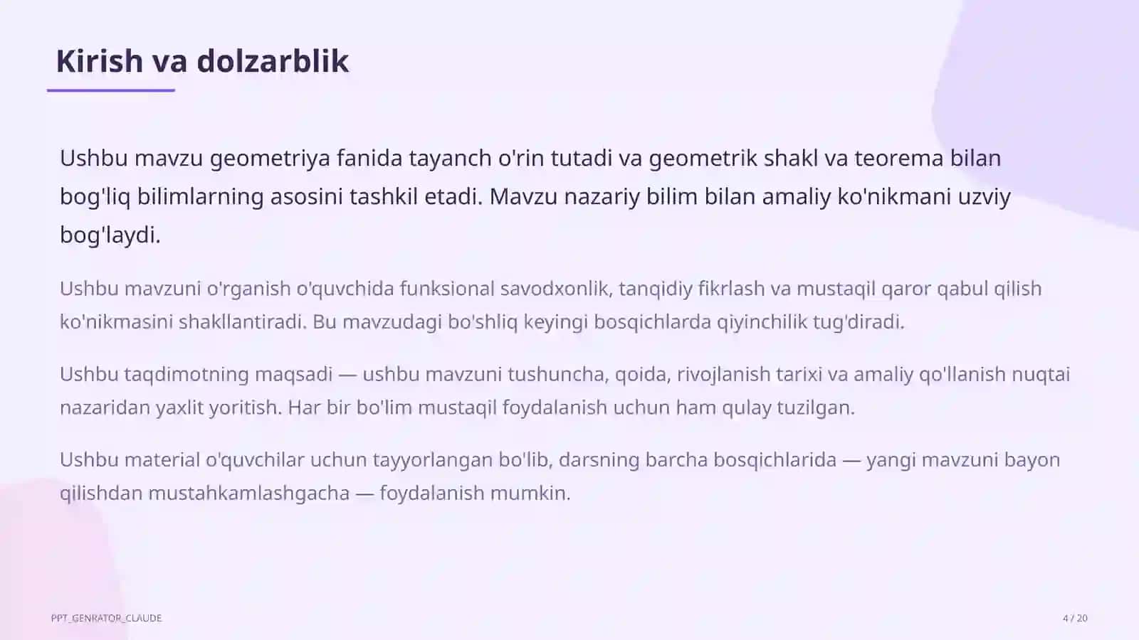 Harakatlar: simmetriya, burish, parallel ko'chirish (9-sinf) 4