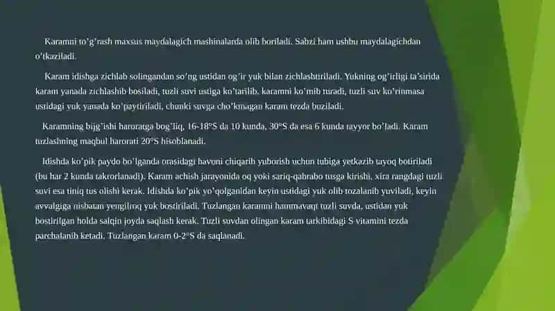 MARUZA: MEVAVA SABZAVOTLARNI KONSERVALASH TEXNOLOGIYASI 4