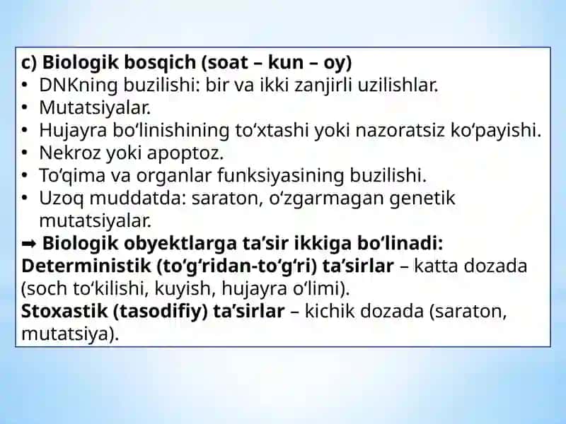 Ionlashtiruvchi nurlanishning biologik obyektlar bilan o’zaro tasiri 4