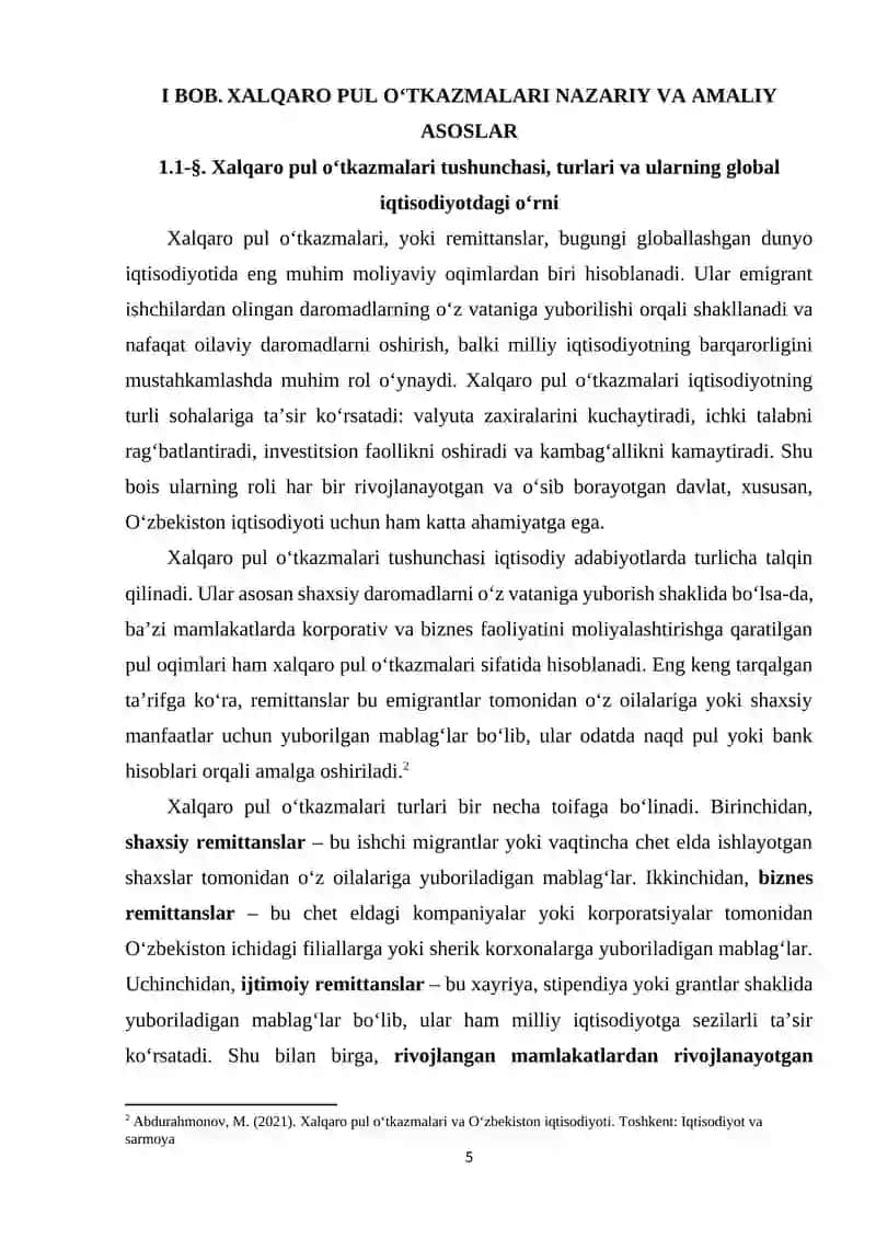 Xalqaro pul o‘tkazmalarining O‘zbekiston iqtisodiyotining rivojlanishdagi roli 4