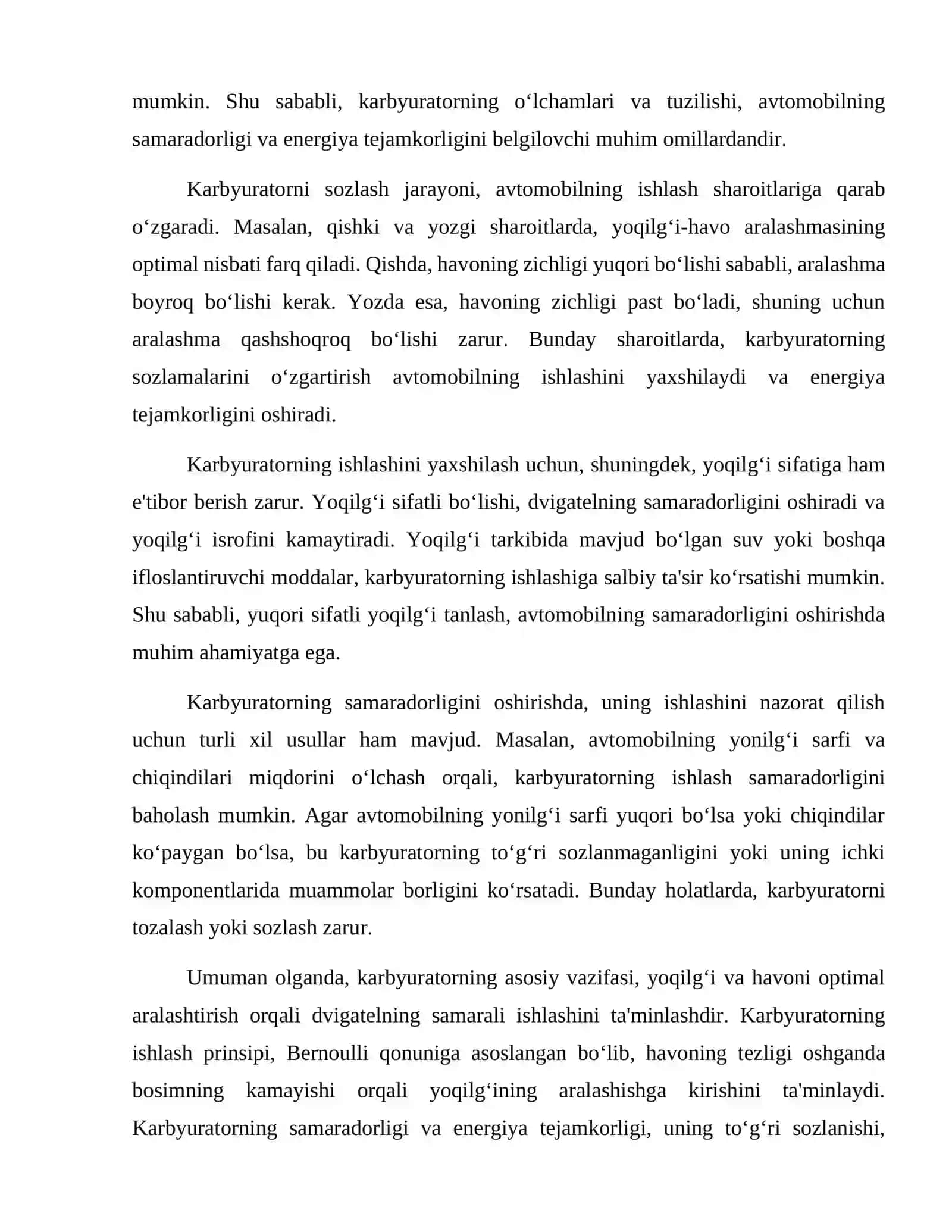 Karbyuratorlarni sozlash. 4