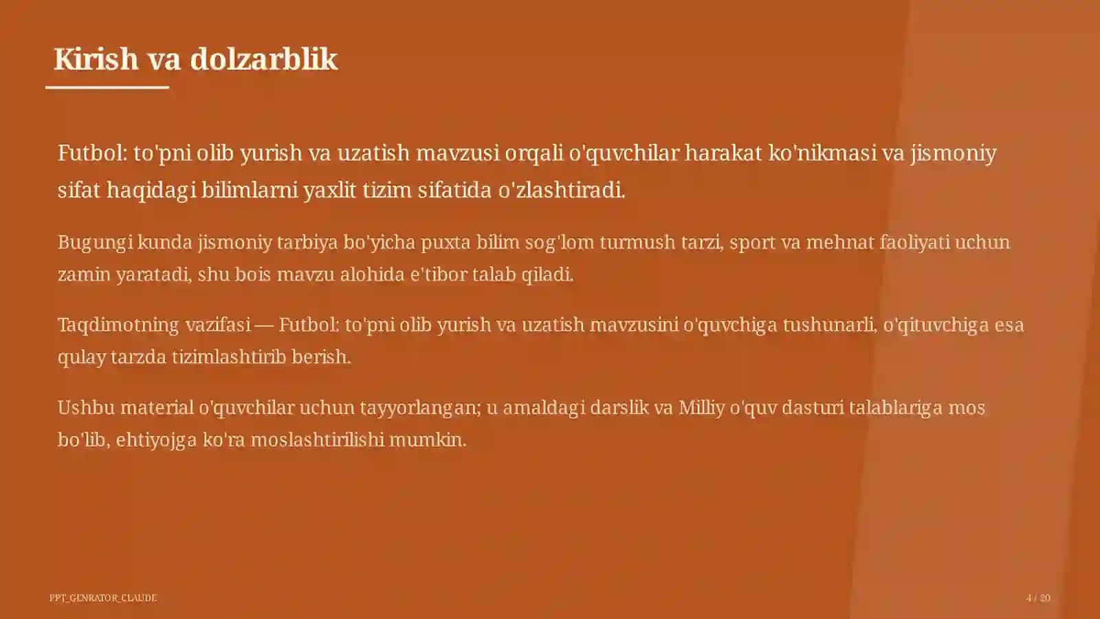 Futbol: to'pni olib yurish va uzatish (5-sinf) 4