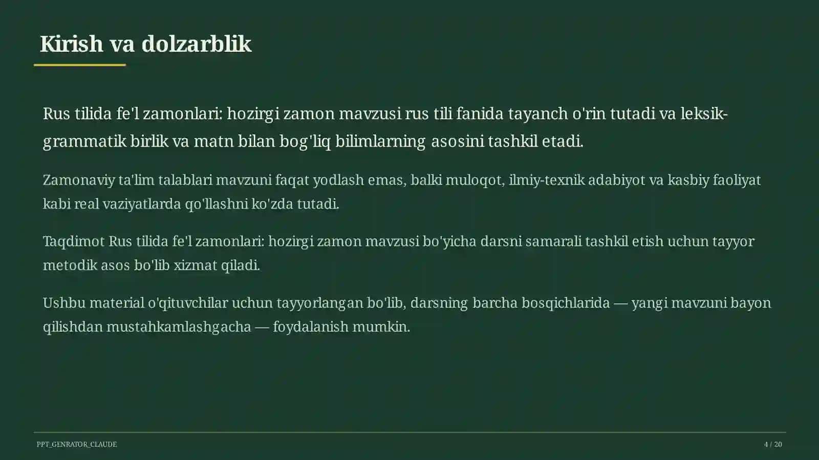 Rus tilida fe'l zamonlari: hozirgi zamon (4-sinf) 4