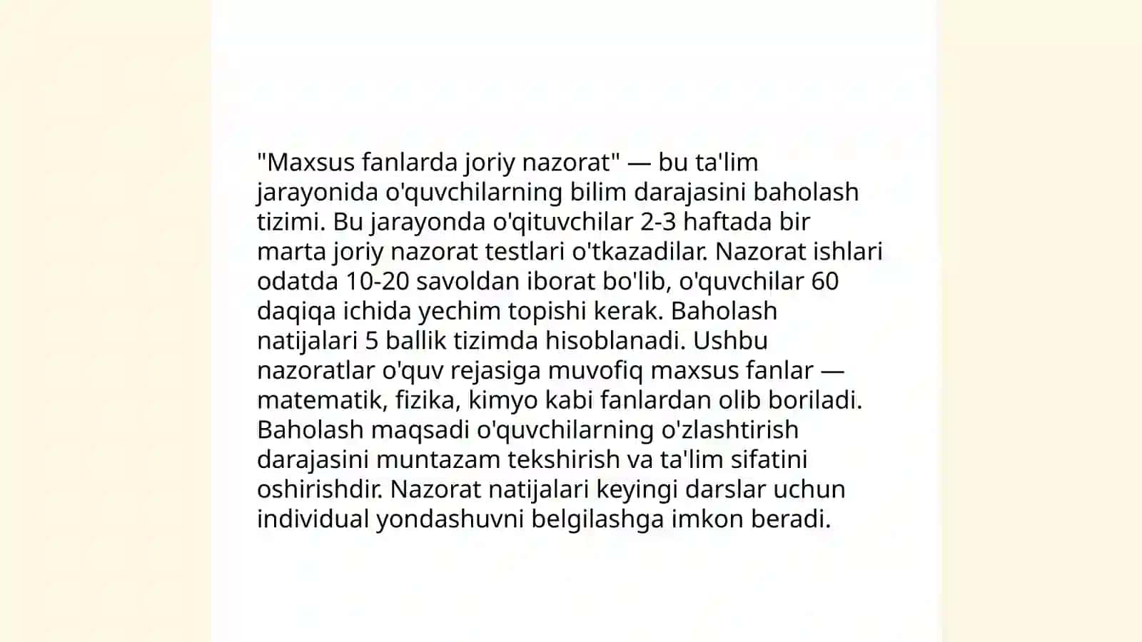 Maxsus fanlarni o'qitishda nazorat turlari 4