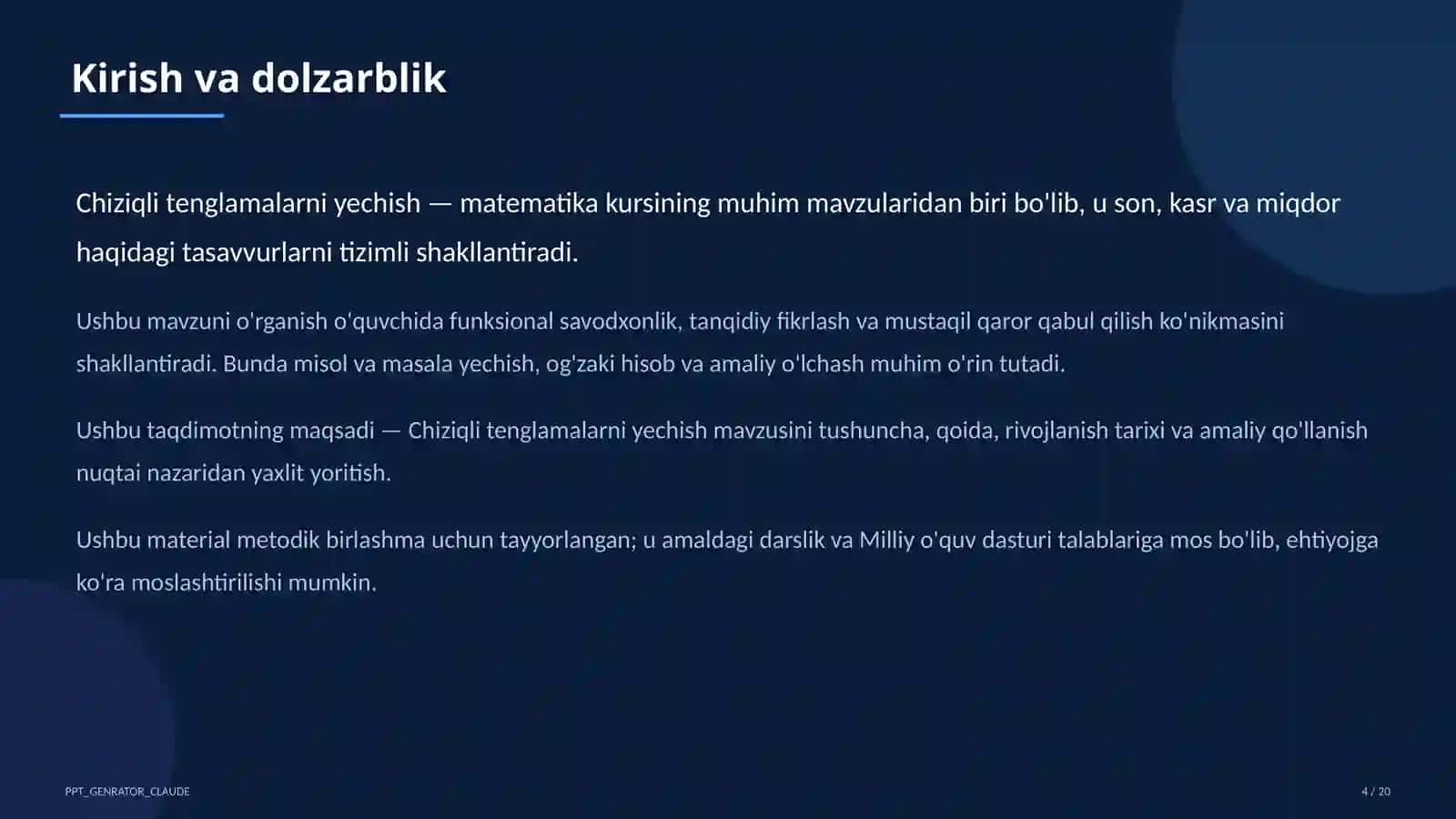 Chiziqli tenglamalarni yechish (6-sinf) 4