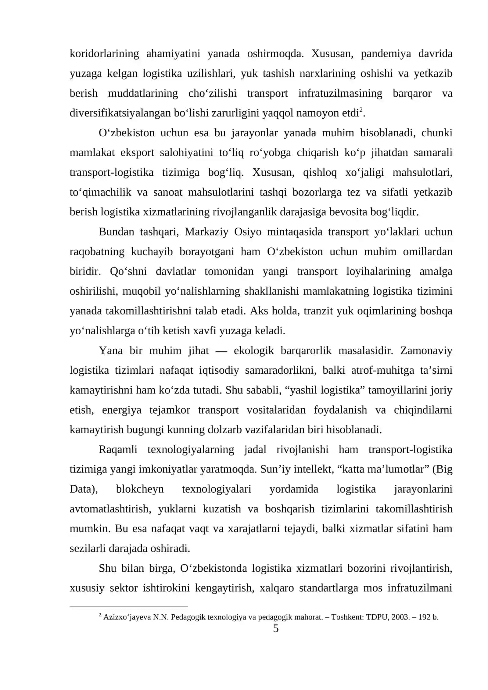TRANSPORT-LOGISTIKA KORIDORLARINING O‘ZBEKISTON TASHQI SAVDOSINI RIVOJLANTIRISHDAGI ROLI 4
