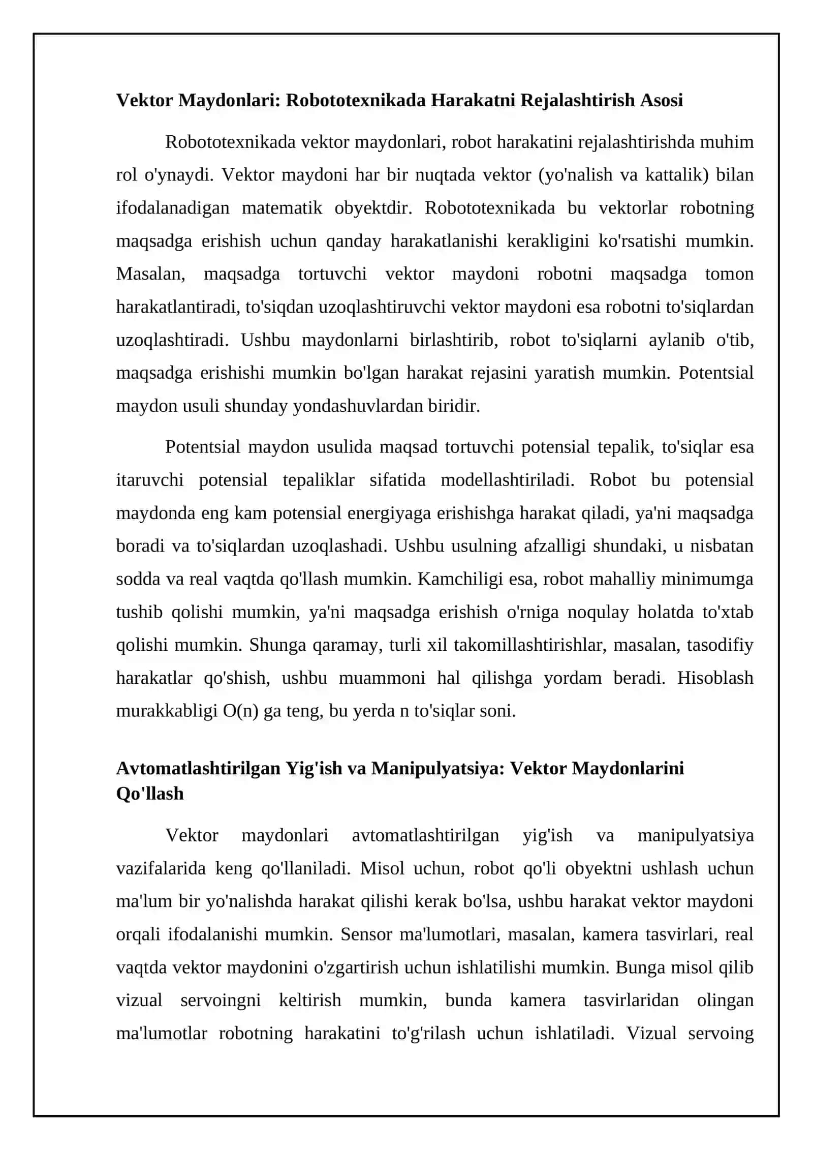 Vektor maydonlari robototexnika va avtomatlashtirishda: Asoslar va qo'llanilish 4