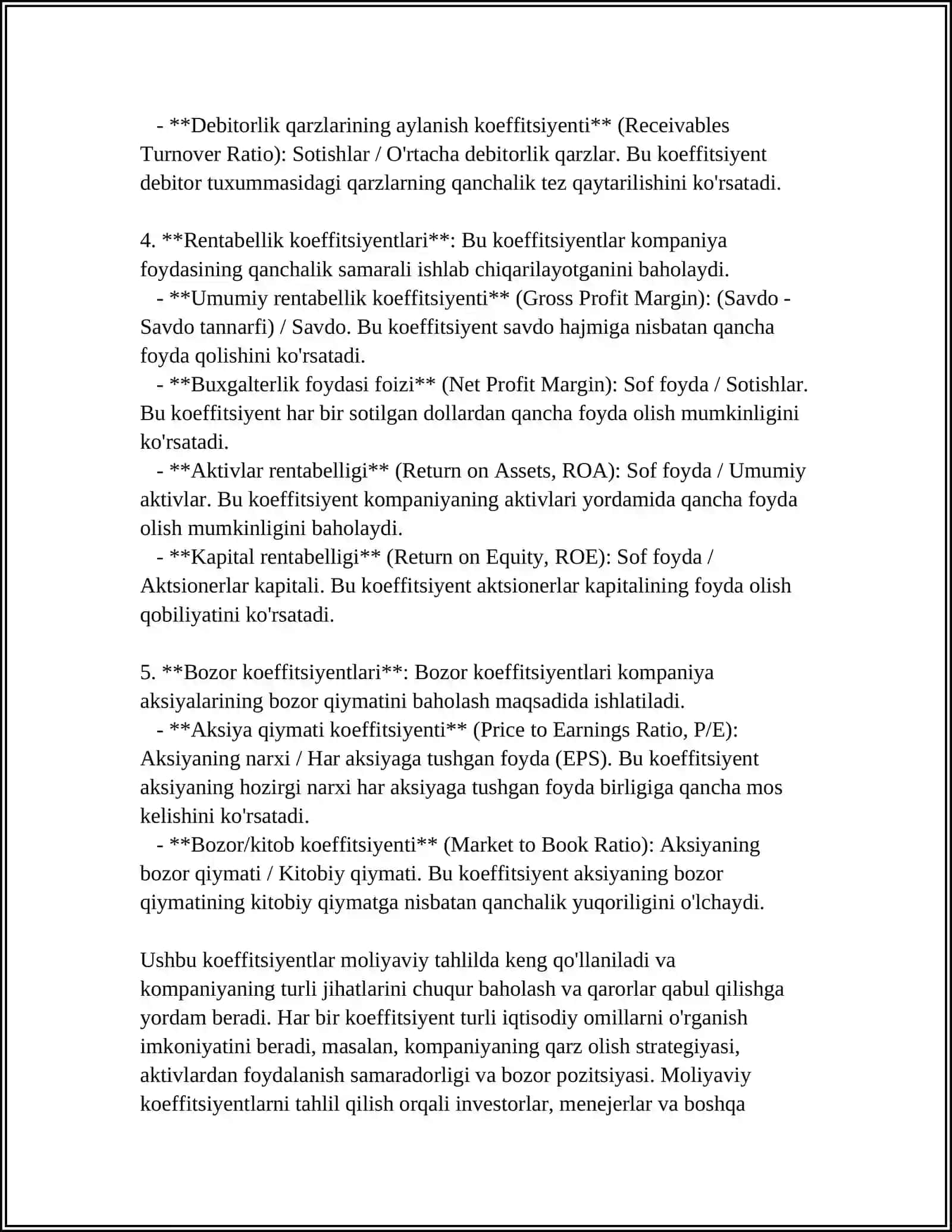 Moliyaviy Koeffitsientlar Asosida Tahlil Samaradorligini Oshirish 4