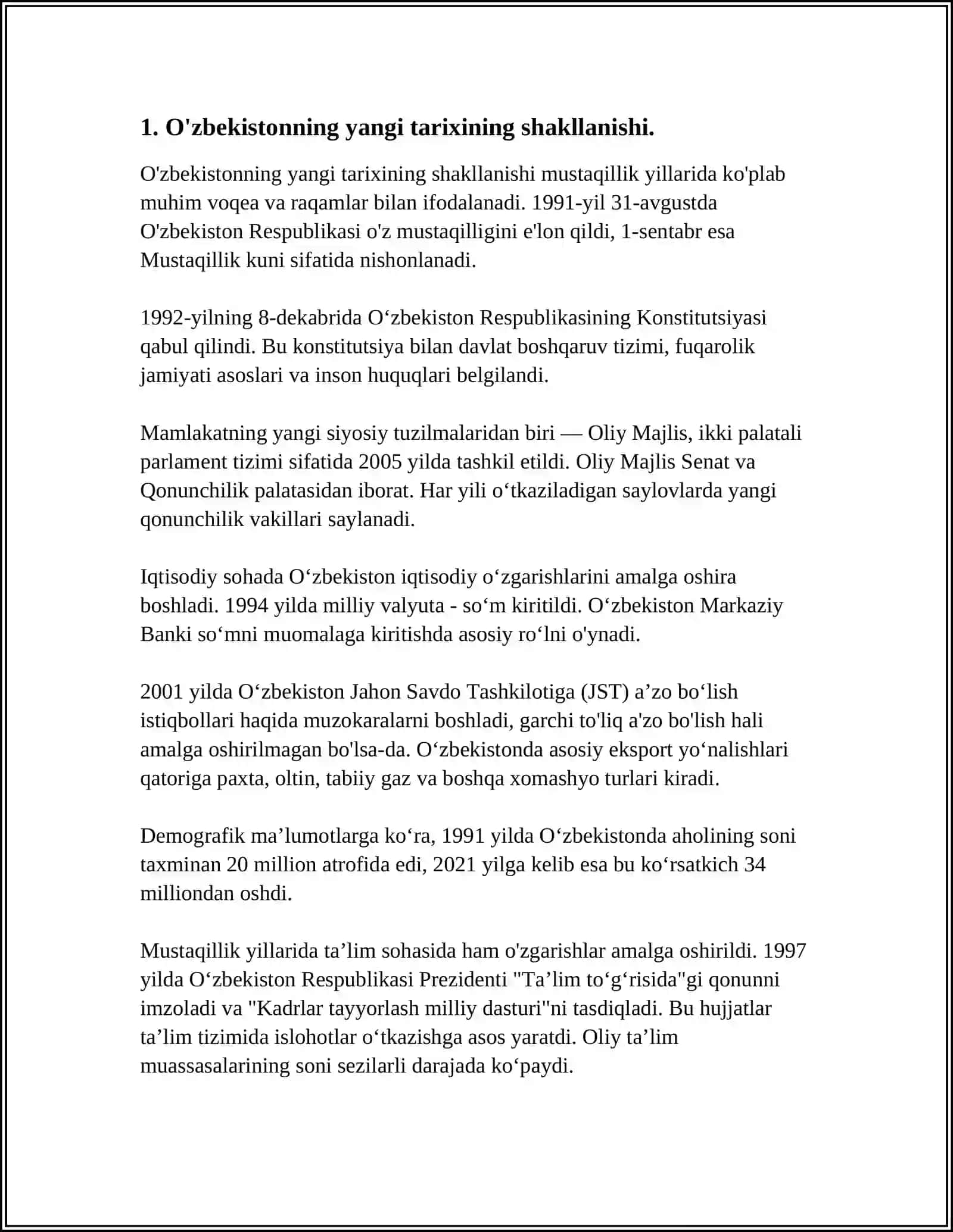 O'ZBEKISTONNING ENG YANGI TARIXI O'QUV FANINING PREDMETI MAQSADI VA VAZIFALARI NAZARIY -METODOLOGIK TAMOYILLARI 4