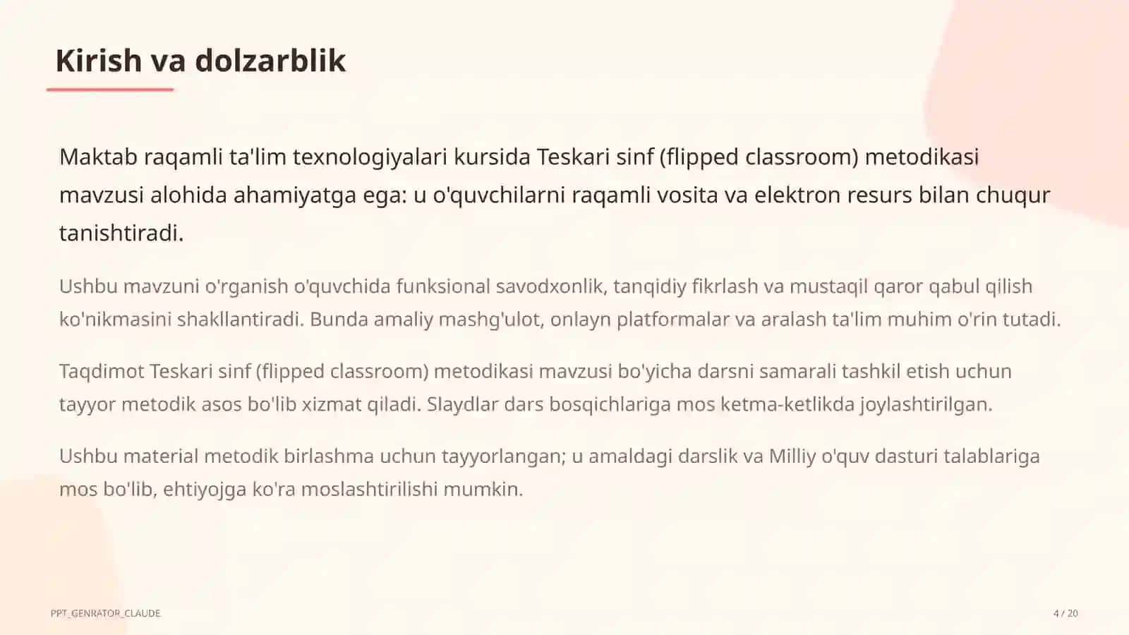 Teskari sinf (flipped classroom) metodikasi 4