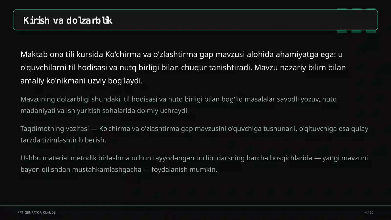 Ko'chirma va o'zlashtirma gap (9-sinf) 4
